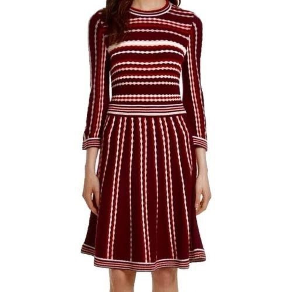 Kate Spade Sweater Dress Womens S Burgundy good Cashmere Blend Striped NJMU7830